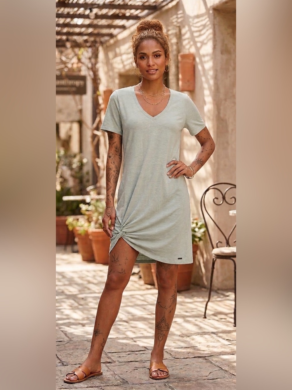 n: PHILANTHROPY Leonardo Knot Front Short Casual Shirtdress sage green S…
